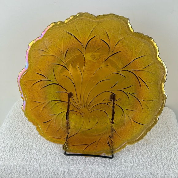 CarnivalGlass Other - VTG Carnival Indiana Glass Tree Of Life Iridescent 10” Scallop Serving Plate